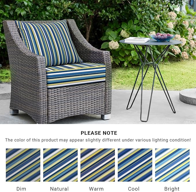 IPYNBAP Outdoor Cushions for Patio Furniture,Outdoor Seat Cushion Set 24 x 24 x 5.75 Inch,Waterproof & Fade Resistant Outdoor Chair Cushions,Deep Patio Chair Cushion with Removable Cover,Blue Stripe