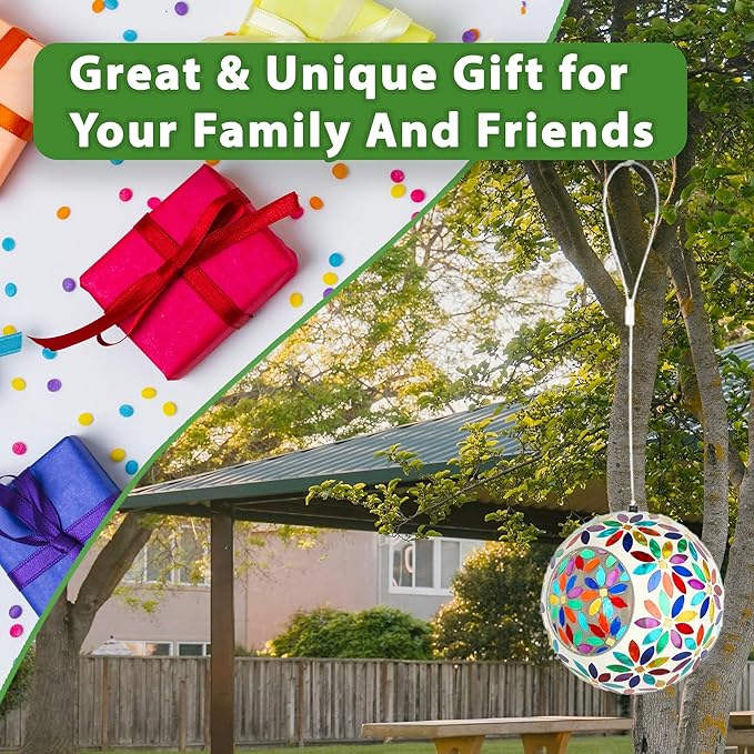 Lily's Home 5.5 Inches Glass Mosaic Hanging Bird Feeder for Outdoors Fly-Through Large Bird Feeder for Outdoor Garden Decor Backyard, Animals Lovers Gift, Multi Color Flowers
