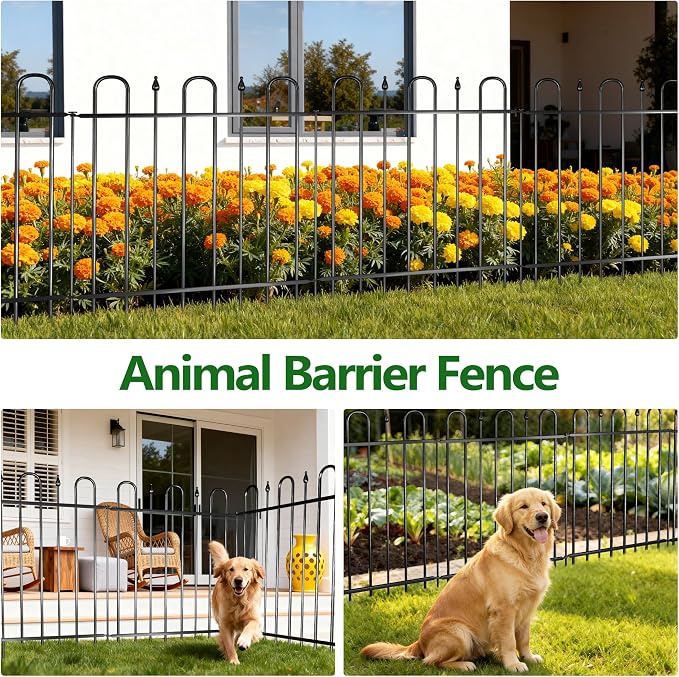 24.3ft(L) x 32.3in(H) 10 Panels Metal Decorative Garden Fence, No Dig Animal Barrier Fence, Garden Border Fence Panels with Ground Stake, for Pets, Flower Bed, Yard, Patio