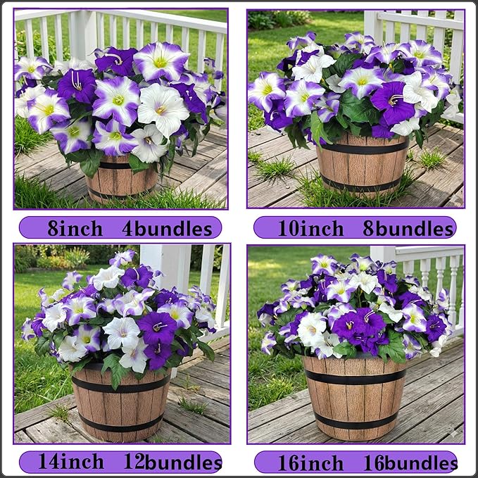 Geegoods Artificial Flowers Plants for Outdoors, 4 Bundles UV Resistant Fake Faux Petunias for Outdoor Planters Patio Front Porch Balcony Garden Decor