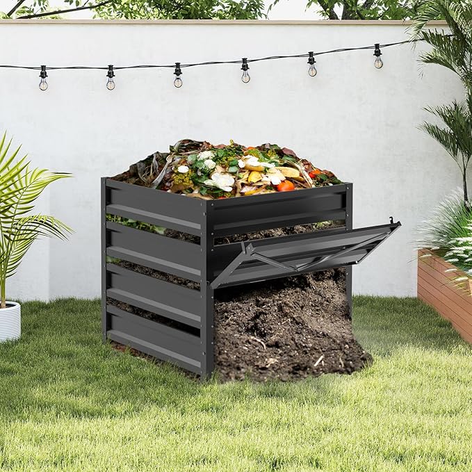 Compost Bin Outdoor - 285 Gallon Composter with Rust-Proof Coating, Painted Finish, Large Compost Bin for Producing Fertilizer from Kitchen Waste and Fallen Leaves(Metal)
