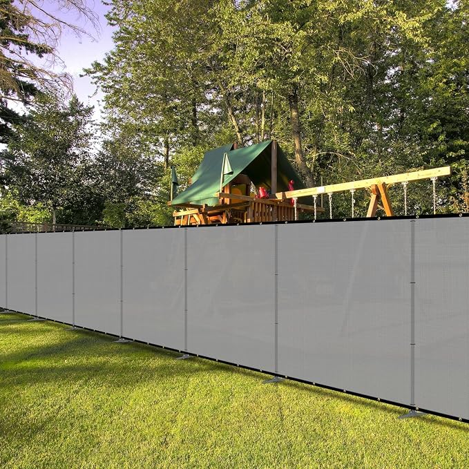 Bynbbur 6'x62' Outdoor Privacy Screen Freestanding with Iron Poles and Stakes, Temporary Dog Fencing, Backyard Divider, Metal Garden Fence for Pool Patio Barrier Border, Gray