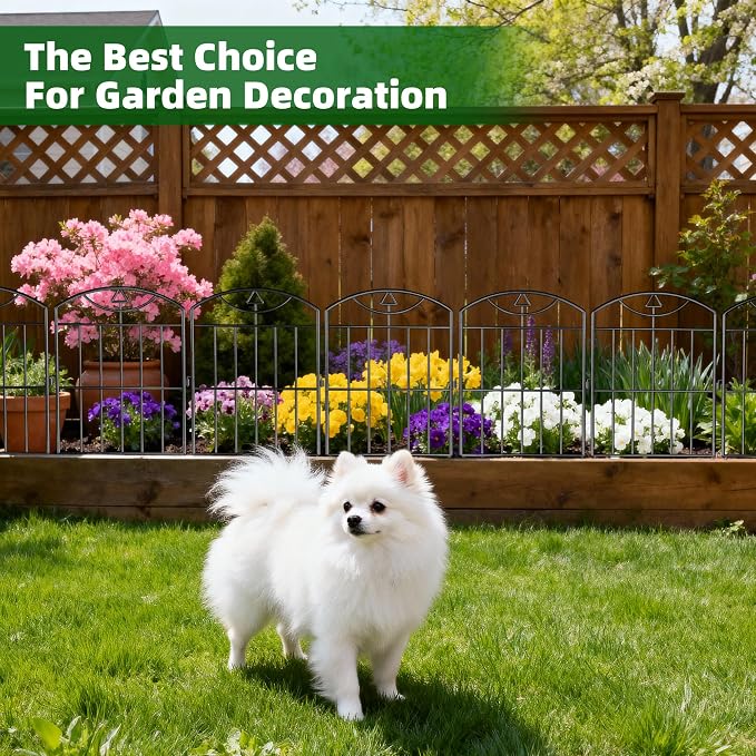 20 Panels Outdoor Decorative Garden Fence, 21 (ft) L x 24 (in) H, Black Rustproof Metal Wire Panel Barrier Fence, Animal Barrier Fence, for Landscaping and Yard Decoration