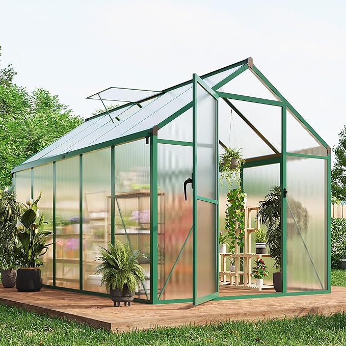 IDEALHOUSE 6×10 FT Greenhouse, Large Walk in Greenhouses for Outdoors and Garden Planting, Polycarbonate Greenhouse with Enhanced Aluminum Frame, Green Houses with Quick Setup Structure and Roof Vent