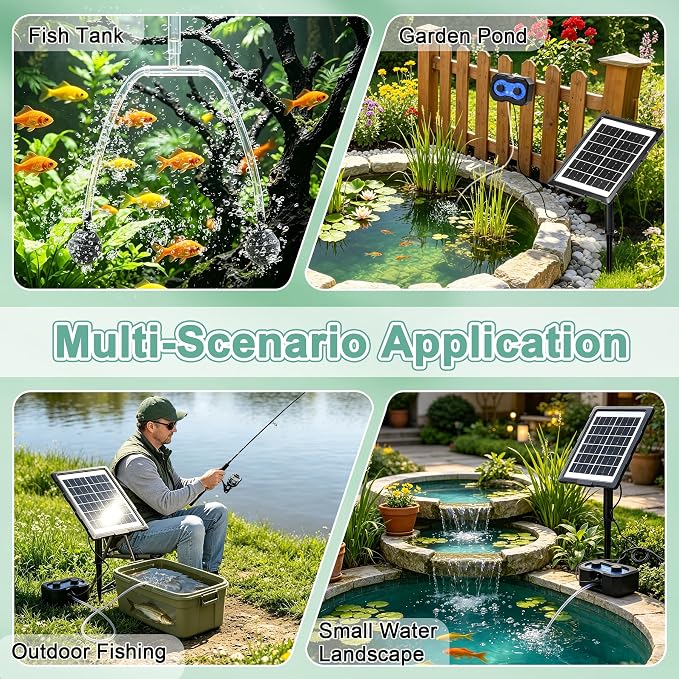 3W Solar Pond Aerator, Solar Aquarium Air Pump with 2 Air Stones, Dual Working Modes, Solar Pond Oxygen Pump for Fish Tank, Outdoor Small Pond, Hydroponics