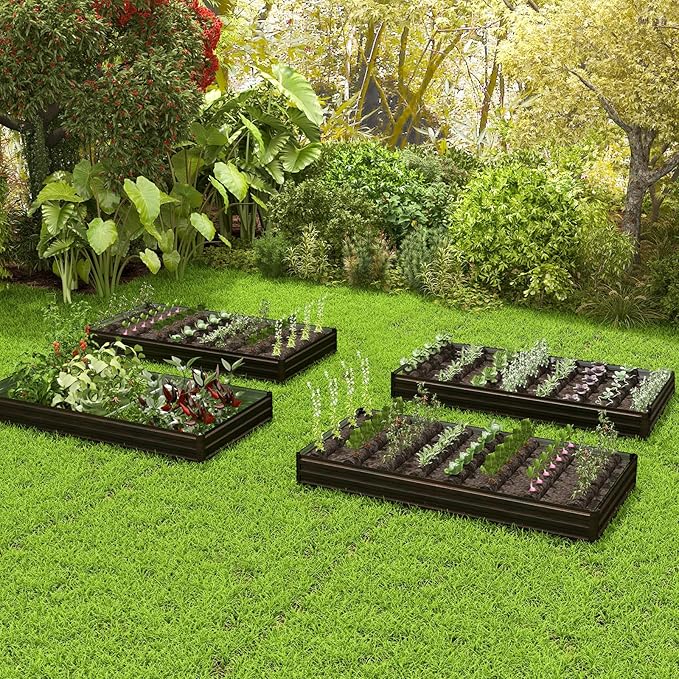Giantex 8x4x1ft Metal Raised Garden Bed, Planter Box with Protective Edges, Gloves, Outdoor Raised Bed for Vegetables, Flowers, Fruit, Herb, Plant Garden Container for Lawn Backyard Patio