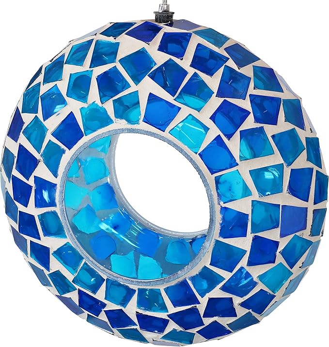Sunnydaze 6-Inch Glass Mosaic Hanging Bird Feeder for Outdoors - Fly-Through Glass Bird Feeder for Cardinals, Jays, Finches and More - Blue Mosaic