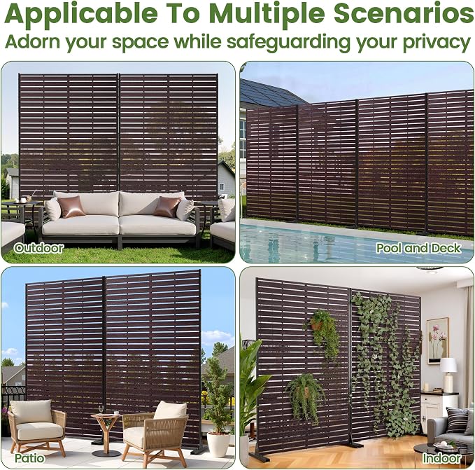 Outdoor Privacy Screen 72" H HDPE Decorative Freestanding Privacy Panel, Sandblasting Louvered Privacy Screens with Stand, Weather-Resistant Panel for Patio, Balcony, Backyard(6 Panels)
