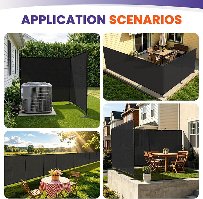 6' x 12' Outdoor Privacy Fence Freestanding Temporary Fencing with Iron Poles and Stakes, Metal Garden Fence for Garden Pool Backyard Patio Yard (Black)
