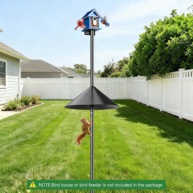 94" Smart Bird Feeder Pole Stand with 19" Proof Squirrel Baffle - Dia 1 Inch Bird House Pole for Camera Birdfeeder, Feeding Station for Outdoors Heavy Duty, Compatible Post Mount