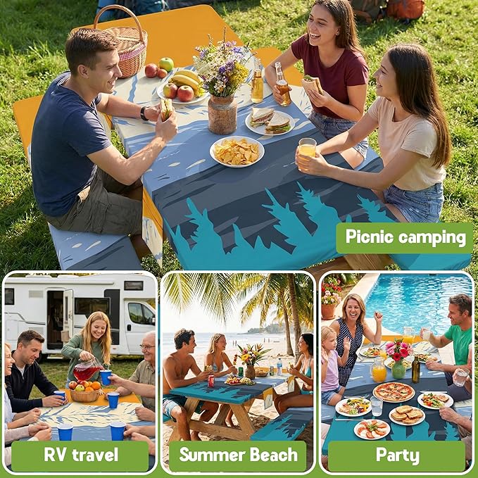 Picnic Table Cover with Bench Covers Elastic Table Cloth Cool Fun Unique Ideas Birthday Party Christmas Xmas Father Valentine's Day Camping Gift for Camper RV Owner Camping Lovers Couple Men Adult Dad