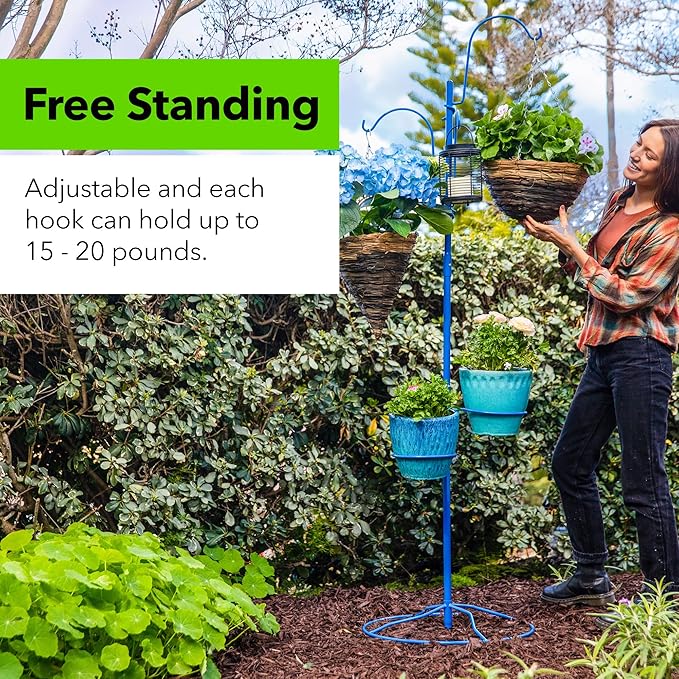 Yard Butler YT-5 Yard Tree Hanging Garden - Three Shepherd Hooks for Outdoor or Indoor Plant Hanging - Two Circular Holders for Plant Pots - Heavy Duty Anti-Tip Base and Steel Center Pole, Black, (IYT5)