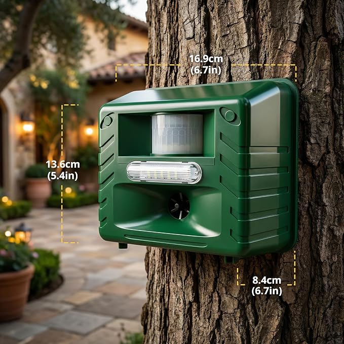 ASPECTEK Yard Sentinel Ultrasonic Animal Repeller with Remote Control and Strobe Light, Motion Sensor Pest Deterrent for Deer, Raccoons, Bears, Coyotes and Skunks, Farm, Garden and Lawn Protection