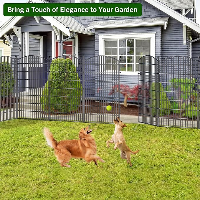 10 Panels No Dig Decorative Garden Fence with Gate - 48 in (H) x 22.6 ft (L), Dog Fence Outdoor for Yard, Rustproof Metal Animal Barrier Ground Stakes Fencing for Garden, Patio, Flower Bed