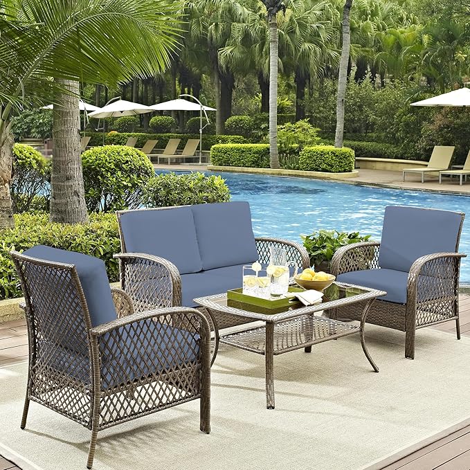 12Pcs Outdoor Cushion Covers, Patio Cushion Covers,Stretch Elastic Slipcovers, Replacement Washable & Reusable Furniture Protector for Patio Couch (Gray-Blue,Cover Only)