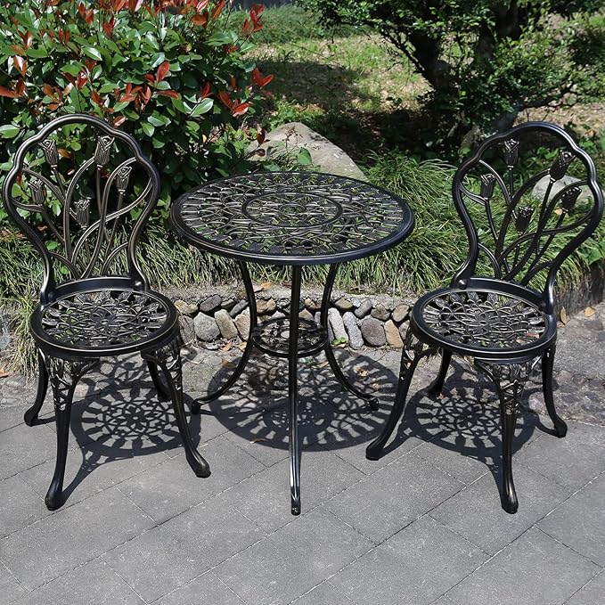 JARDIN DE CENTENNIAL Patio Bistro Set.Rust-Resistant Cast Aluminum Bistro Table Set with Umbrella Hole for Backyard (Tulip Copper)