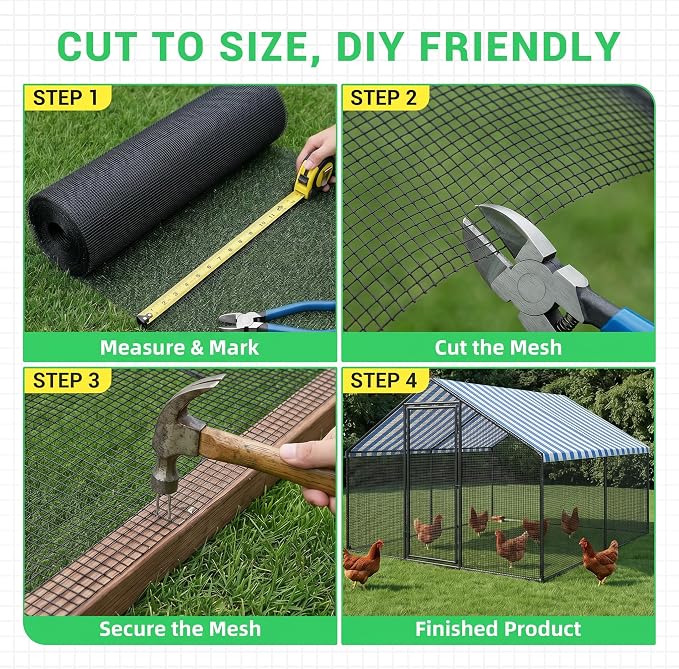 Land Guard 48 inch×100 ft Black Vinyl Coated Hardware Cloth, 1 inch Black PVC Hardware Cloth, Black Welded Wire Fence Supports Poultry Netting Cage Fence