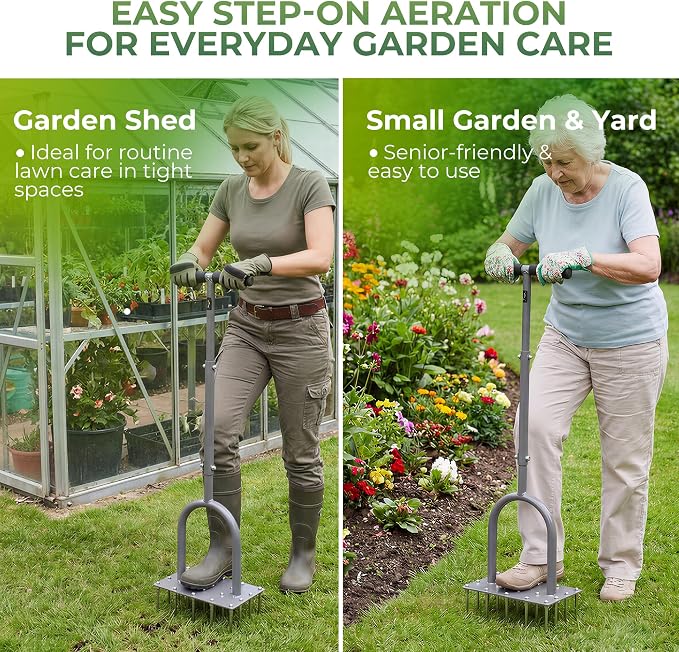 Walensee Four-Row Spike Lawn Aerator,Manual Heavy-Duty Steel Aerator Lawn Tool with 20 Sharp Spikes,Ideal for Small Yards,Lawn Edges,Spot Seeding & Soil Prep,Bare Spots Repair,Gardening Aeration Tool