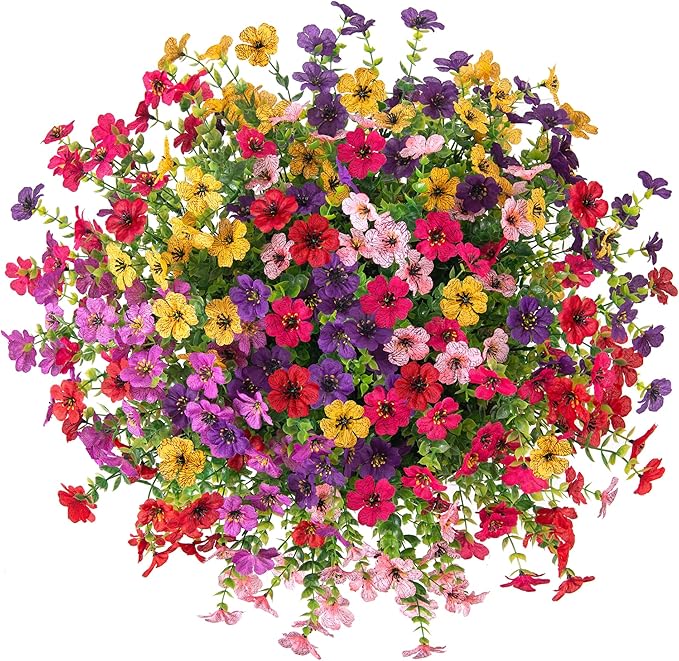 HyeFlora Artificial Fake Hanging Plants Flowers with Basket Outdoor Decor Faux Silk Dasiy Flower Arrangements in Pot Planter for Porch Home Indoor Patio Garden Yard Decoration