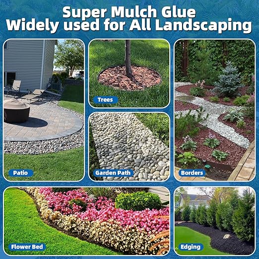 Mulch Glue, 1Gallon Rock Glue for Landscaping Strong Adhesion of Pea Gravel Stabilizer Landscape, Long-Lasting Weather-Resistant Lock Gravel Binder for Pebble, Pine Straw, Landscape Edging