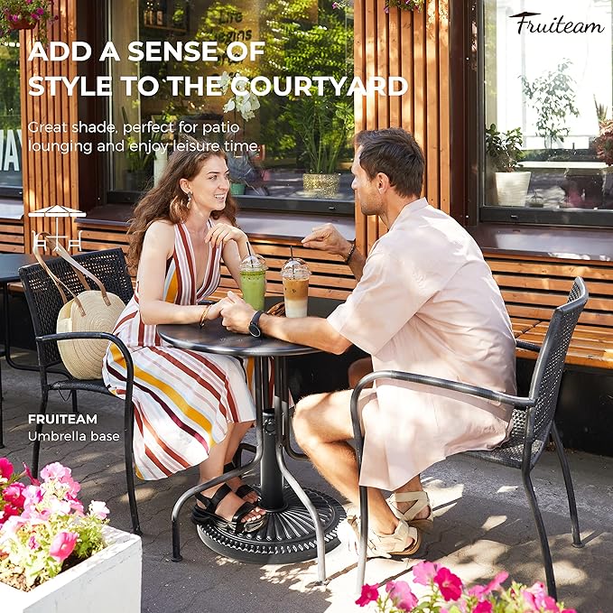 FRUITEAM 17.8" 33 lbs Round Patio Umbrella Base Pre-Filled Umbrella Stand Sun-Flower-Pattern Heavy Duty Market Umbrella Base Stand for Patio, Outdoor, Swimming Pool, Black