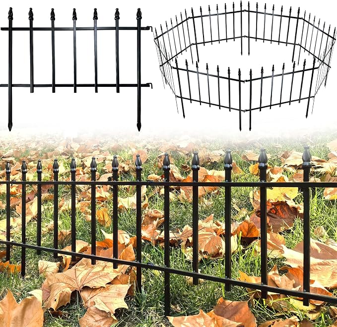 ARIFARO Metal Garden Fence 18" H x 22" W (5 Pack, Length 9.16 ft), No Digging Decorative Border Fence Panels, Rustproof Black Garden Edging Fence for Flower Bed, Yard, Patio, Small Animal Barrier