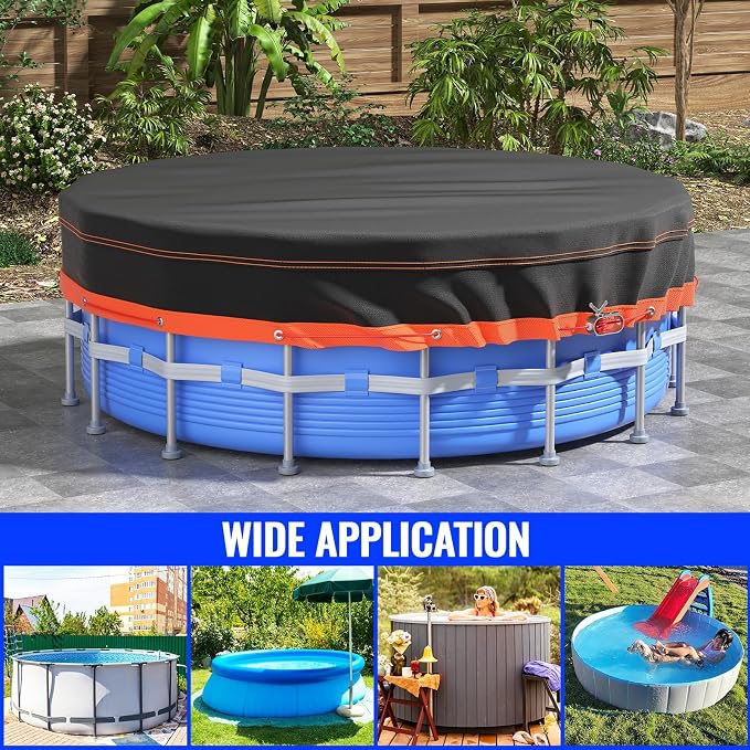 Round Pool Cover - Solar Covers for Above Ground Pools, Oxford Fabric Pool Covers for Above Ground Pools with Winch and Cable, Waterproof and Dustproof Swimming Pool Cover (Round Pool Cover, 15FT)