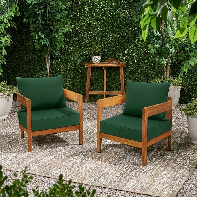 Favoyard Outdoor Patio Seat Cushion Set, 22x22 Inch, Water & Fade Resistant | Removable Cover Patio Furniture Cushion, Deep Seat & Back Cushion, Tie Straps Pads for Chair, Sofa, Couch, Dark Green