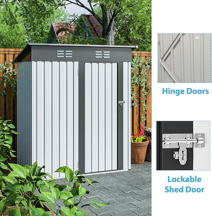 Outdoor Tool Storage Shed with Sloped Roof Super Large Storage Space Excellent Air Ventilation for Bike Trash Can Machine 5X3Ft