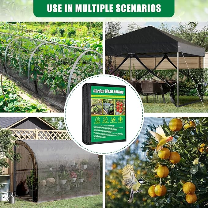 10 X 50 FT Thicker Garden Mesh Netting Pest Barrier for Raised Beds, Black Fruit Tree Netting for Cicadas, Bird Insect Blueberry Bush Strawberry Netting Cover for Garden Protection, Shading Rate 30%