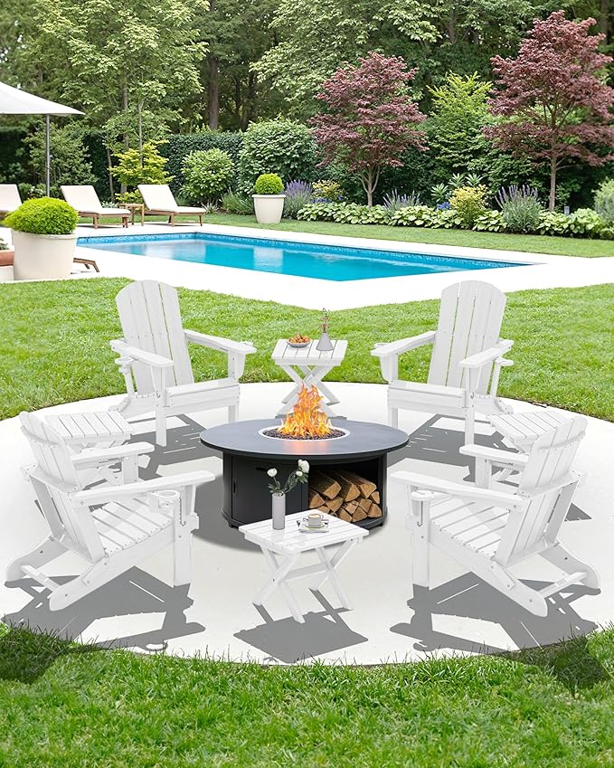 SERWALL Portable Folding Adirondack Table, HDPE Material Outdoor End Table, No Assembly Required, Weather-Resistant, 110 lbs Capacity, Small Table for Indoor and Outdoor uses, White