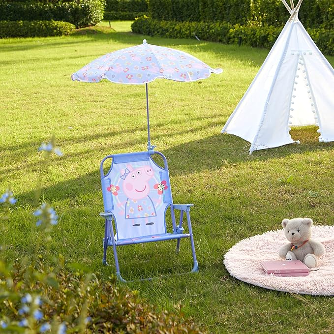 Idea Nuova Kids Outdoor Beach Chair with Umbrella, Peppa Pig, NK570426