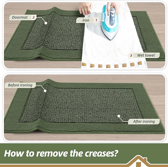 BEQHAUSE Indoor Door Mat 32" x 48", Dirt Trapper Door Mats Non-Slip Entryway Rugs Washable, Resist Dirt Absorbent Welcome Mat, Low Profile Floor Mats for Front Back Door and Entryway, Green