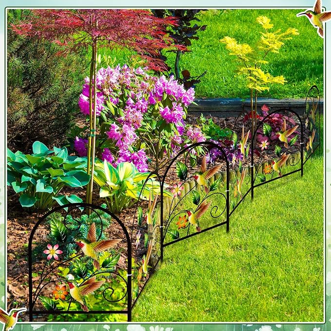 Yaocom Hummingbird Decorative Garden Fence - 6 Pack Hummingbird Metal Fence Panels for Outdoor Yard Patio Decor - Cute Rustproof Flower Bed Border for Small Animal Barrier Spring Garden Accents