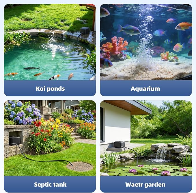 Biling Pond Aerator, Ultra Quiet 43dB 635GPH Pond Air Pump, IP55 Waterproof Septic Aerator for Outdoor Ponds, Koi Ponds, Water Gardens and Septic Tank
