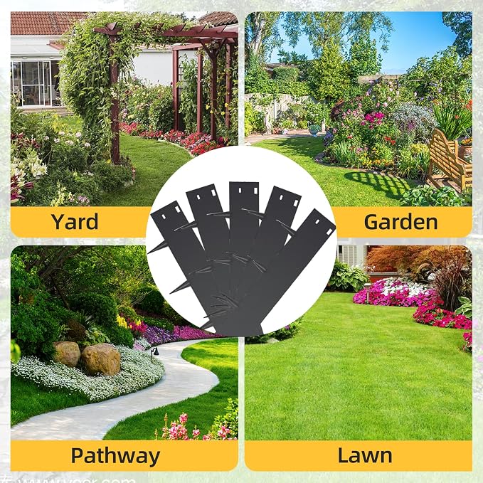 5PCS Steel Landscape Edging 39 x 6Inch (3 Inch Metal Strips + 3inch Nail) Black Garden Edging Border Length Flexible Landscape Edging Anchoring Stakes