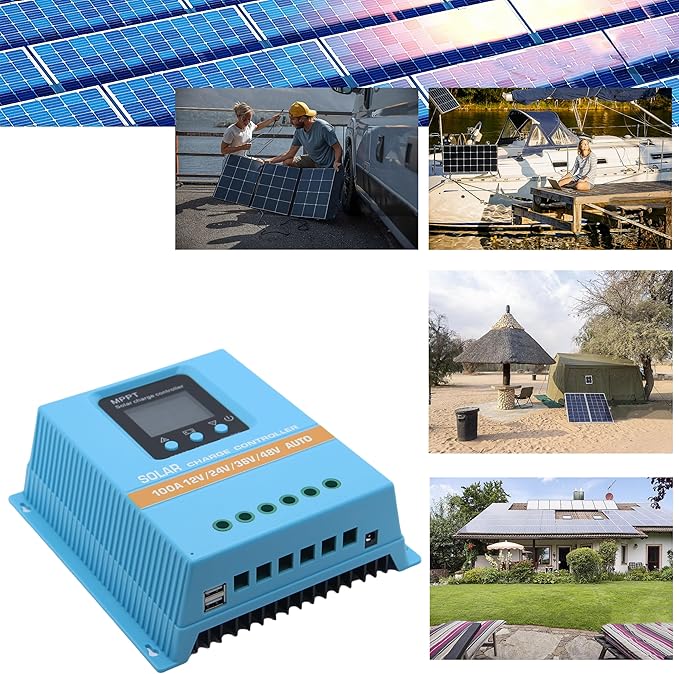 Upgraded 100A MPPT Solar Charge Controller 12V 24V 36V 48V LCD Display Battery Intelligent Regulator Max 100V Input Dual USB for Lead-Acid/Lithium