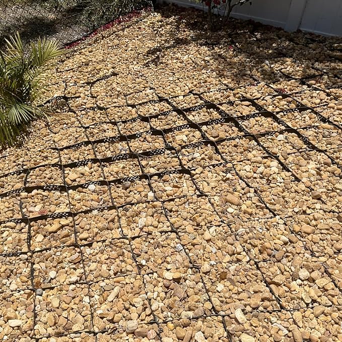 Gravel Grid 4 x 11FT-2" Depth HDPE Geo Grid 1885 lbs Per Sq Ft Load with U-Shaped Stakes & Connectors for Driveway, Patio, Shed Base, Parking Lot, Grass Stabilization, Black