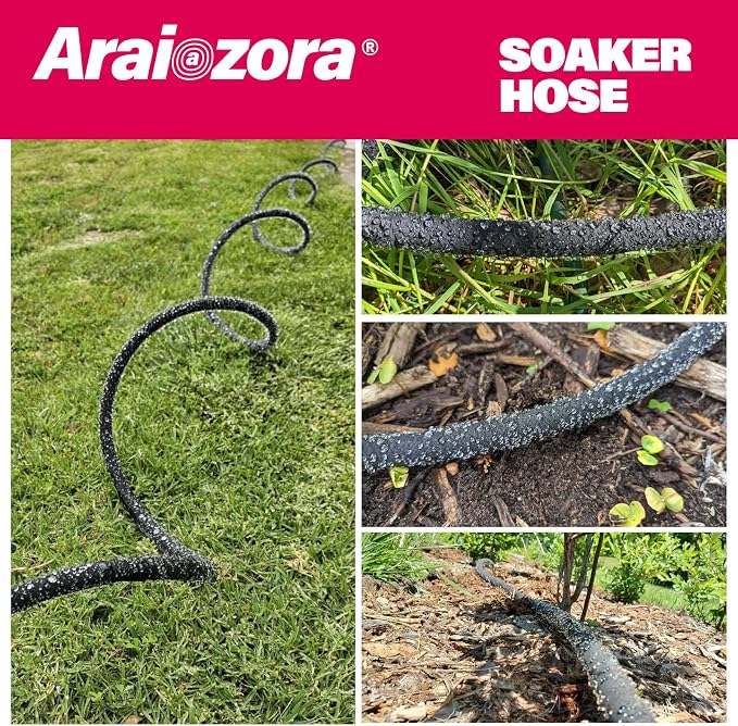 Soaker Hose 15FT 1/2 Inch Premium Soaker Hose with Solid Brass Connectors, for Deep Root Watering in Flower Beds & Landscaping