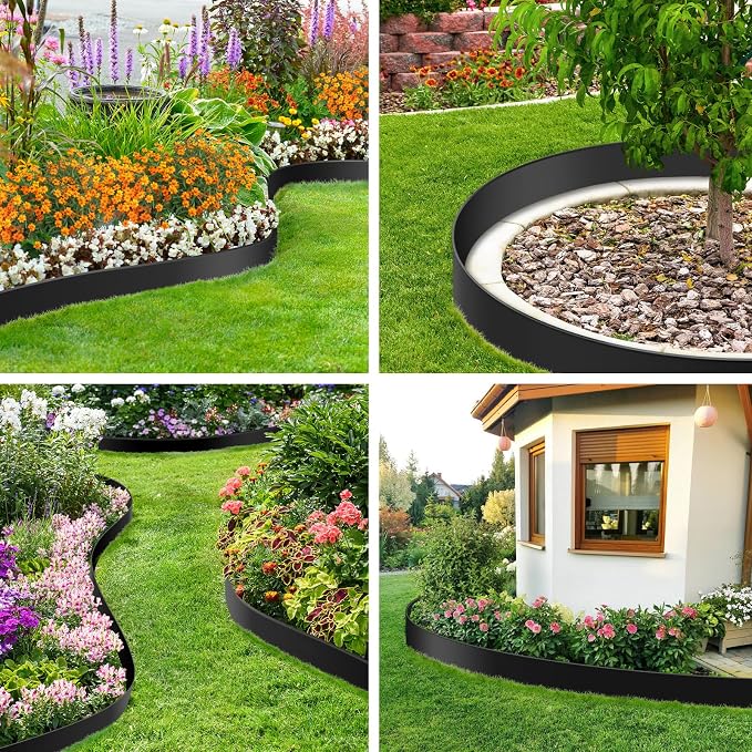 4IN x 33FT Landscape Edging, Garden Edging Borders with 40pcs Metal Stakes, Flexible Plastic Garden Border for Lawn, Landscaping, Flower Beds, Trees and Yard