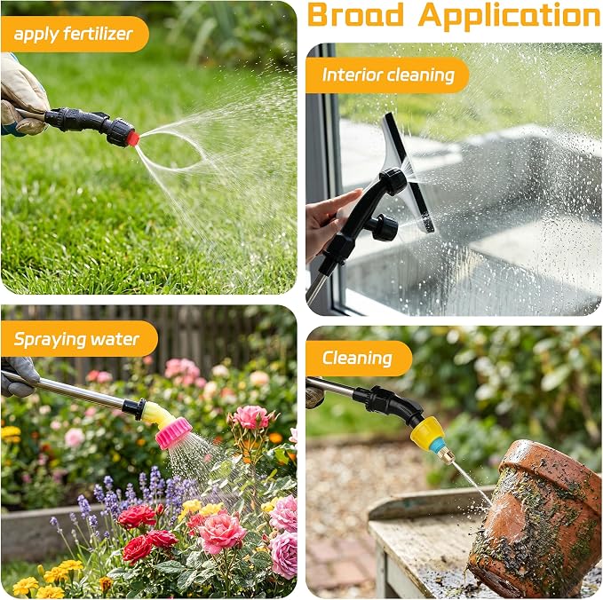 2 Gallon Battery Powered Sprayer, Electric Garden Sprayer with 6 Mist Nozzles, Adjustable Spray Effect, Weed Sprayer with Hand Shank Waterproof, Adjustable Telescopic Rod, for Yard, Lawn and Garden