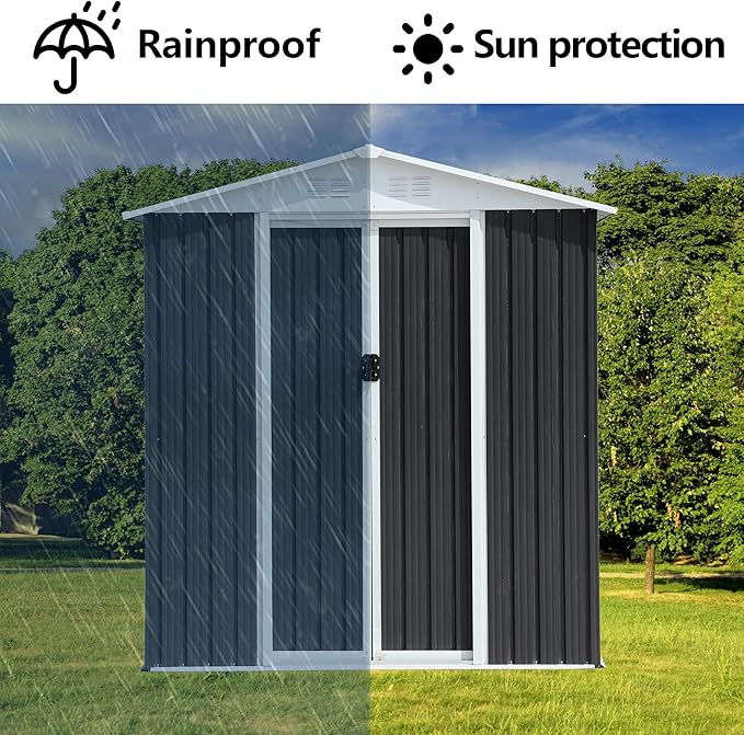 Ball & Cast 10x8 FT Outdoor Storage Shed with Windows, Metal Garden Sheds with Punched Vents and Lockable Door,Clearance Tool House with Aluminum Frames for Backyard,Patio,Grey