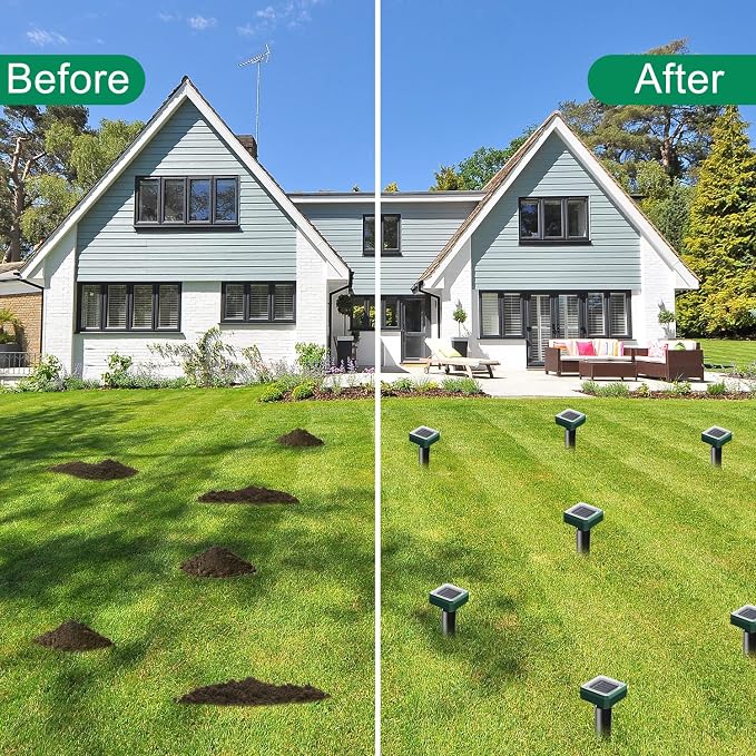 Mole Repellent Solar Powered, 6 Pack Solar Mole Repellent Ultrasonic for Vole, Snakes, Gopher, Waterproof Sonic Vole Deterrent Spikes,Snake Gopher for Garden and Yard