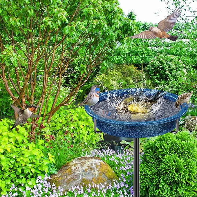 Freestanding Birdbaths Bowl for Outside, Standing Garden Bird Bath Feeder & Bird Bath Bowl, Detachable Decoration Spa Birdfeeder for Outdoor Garden Patio Yard Lawn (Blue)