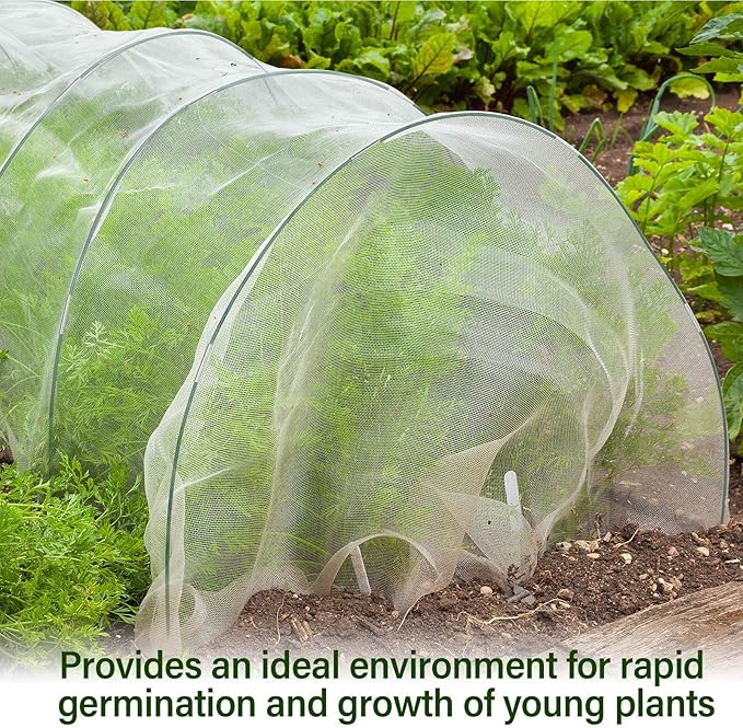 Woanger 2 Set Garden Netting Kit for Raised Beds Ultra Fine Mesh Netting with 100 Hoops 72 Clips 80 Connectors for Garden Row Cover Vegetable Flowers Protection Barrier Plant Covers(10 x 33 ft)