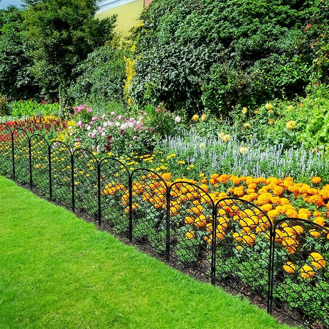 Decorative Garden Fence 20 Pack, 24in(H) x 21ft(L) Animal Barrier Fence, Rustproof Metal Fencing for Yard, Dog Rabbits Wire Section Garden Edging Border for Yard Patio Garden, Arched