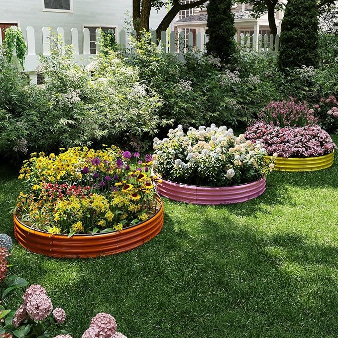 ZFHgarden Galvanized Metal Planter Round Raised Garden Bed Kit for Gardening Outdoor,3x3x1ft Grow Garden Box Raised Flower Bed,Round Galvanized Planter Outdoor Large Metal Fire Pit Ring