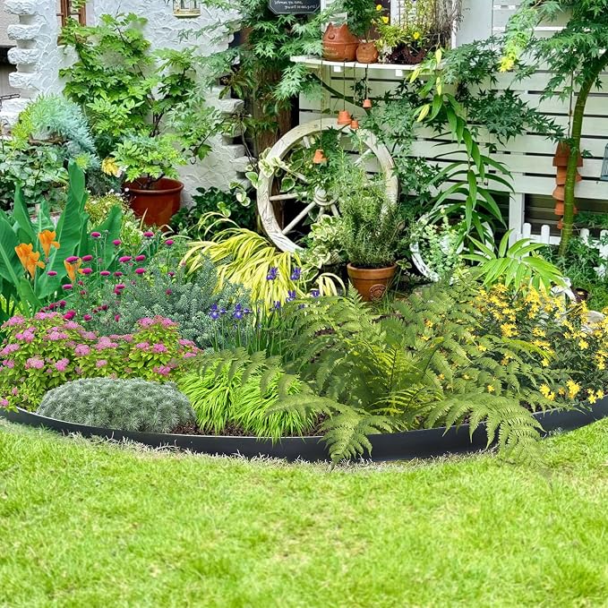 1.5 Inch x 100FT Garden Edging Kit with 90 Spikes for Landscaping, Plastic Lawn Edging Border for Flower Beds, Tree Rings, Pathways, Black