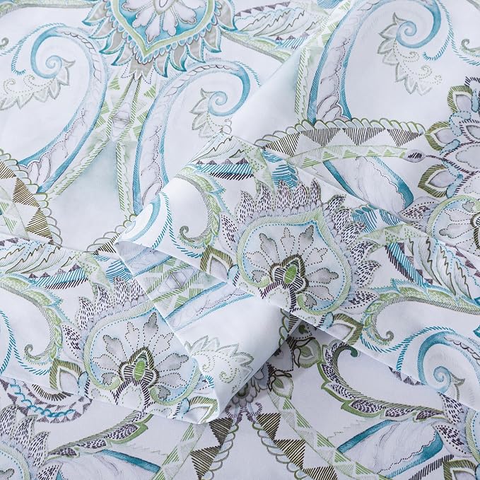FADFAY Blue Paisley Sheets Set King Classic Boho Paisley Bedding Luxurious Bohemian Damask Paisley Bed Sheet Breathable 100% Egyptian Cotton 800 Thread Count Deep Pocket Fitted Sheet 4Pcs, King Size