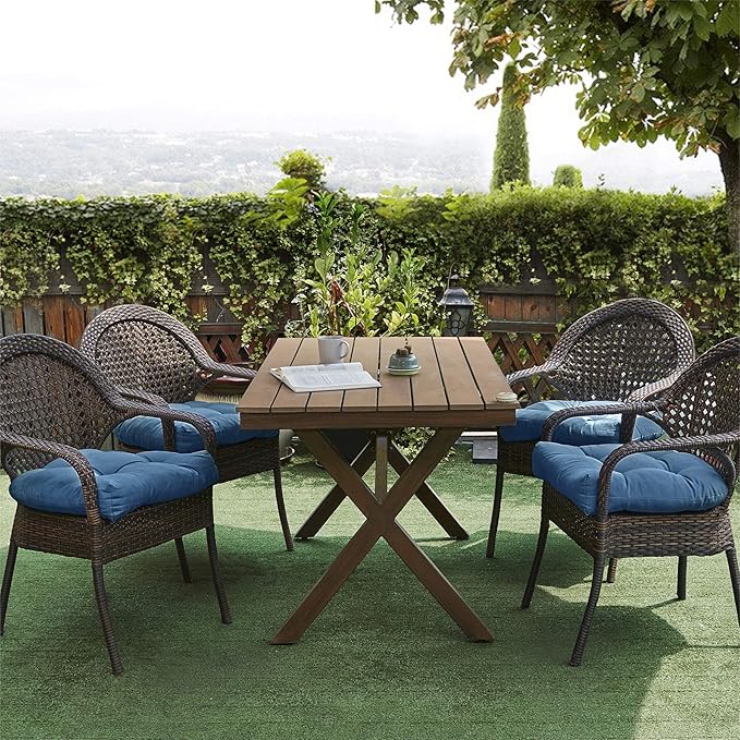 Sweet Home Collection Patio Cushions Outdoor Chair Pads Premium Comfortable Thick Fiber Fill Tufted 19" x 19" Seat Cover, 2 Count (Pack of 1), Blue